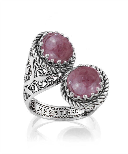 925 Sterling Silver Filigree Art Lace Embroidery Women Double Stone Bypass Cocktail Ring with Amethyst, Citrine, Blue Topaz, Blue Quartz Gemstones, Luxurious Gift Packed