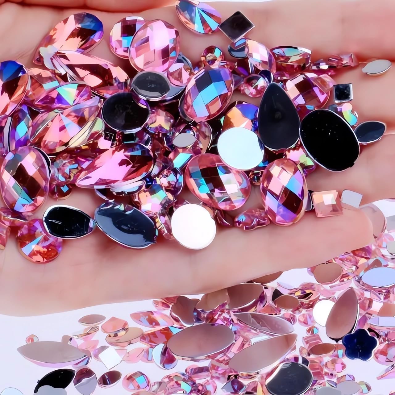 1000pcs Craft Gems AB Rhinestones, Lake Blue Flatback Jewels Gemstone, Acrylic Decorations for Crafting Cosplay Party, Embelishments Costume Making Accessories (06 Aquamarine AB)