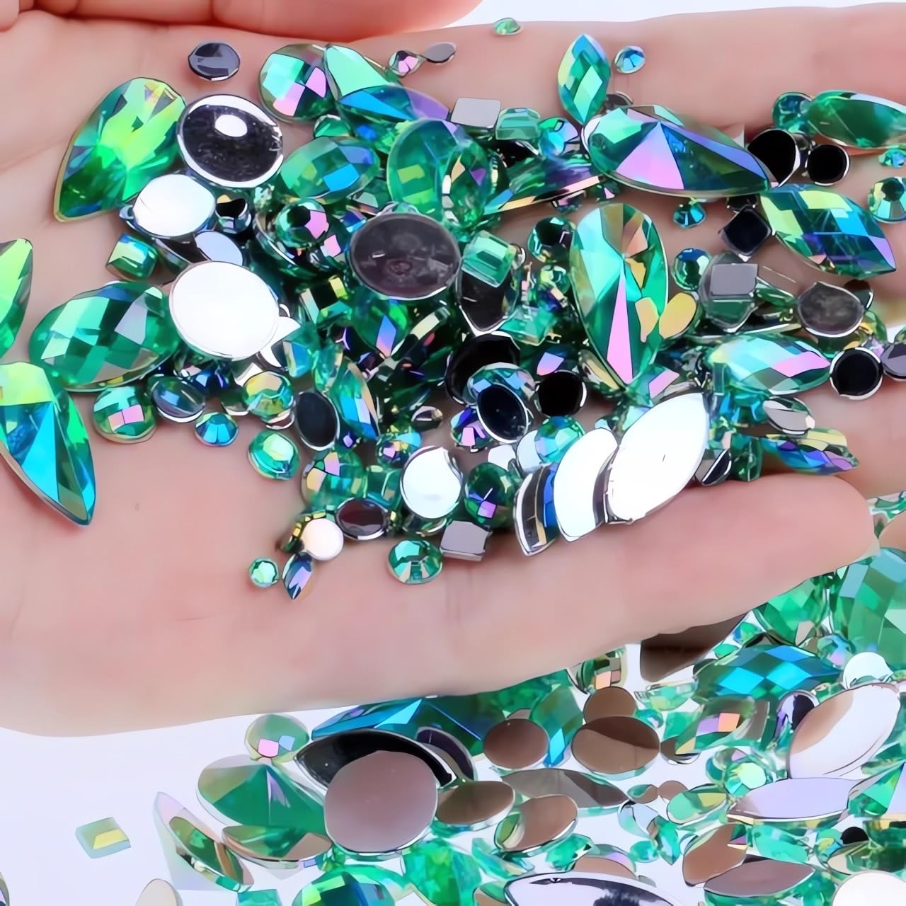 1000pcs Craft Gems AB Rhinestones, Lake Blue Flatback Jewels Gemstone, Acrylic Decorations for Crafting Cosplay Party, Embelishments Costume Making Accessories (06 Aquamarine AB)
