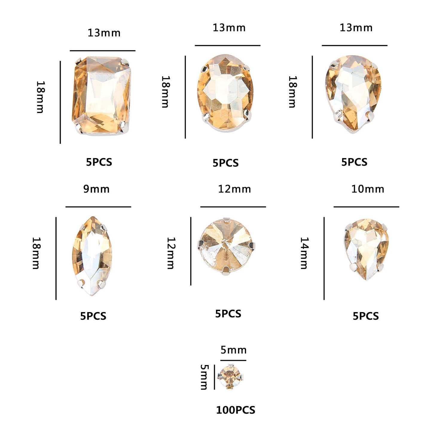 Choupee 130PCS Sew on Glass Rhinestone Blue,Sew On Rhinestone Metal Back Prong Setting Sewing Claw Rhinestone Mixed Shapes Sew On Glass Gems for Jewelry, Clothes, Costume, Shoes,Dress, Garments