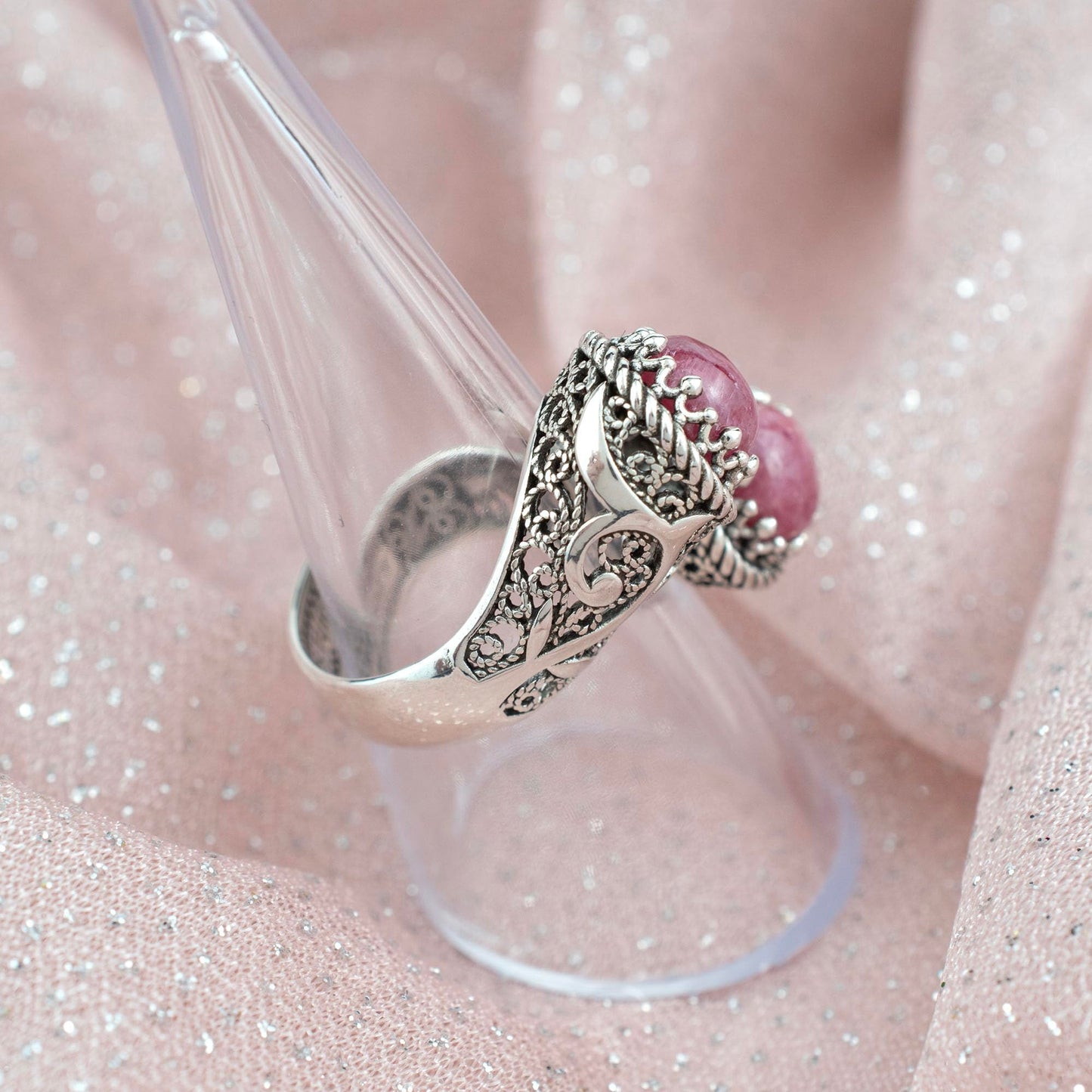 925 Sterling Silver Filigree Art Lace Embroidery Women Double Stone Bypass Cocktail Ring with Amethyst, Citrine, Blue Topaz, Blue Quartz Gemstones, Luxurious Gift Packed