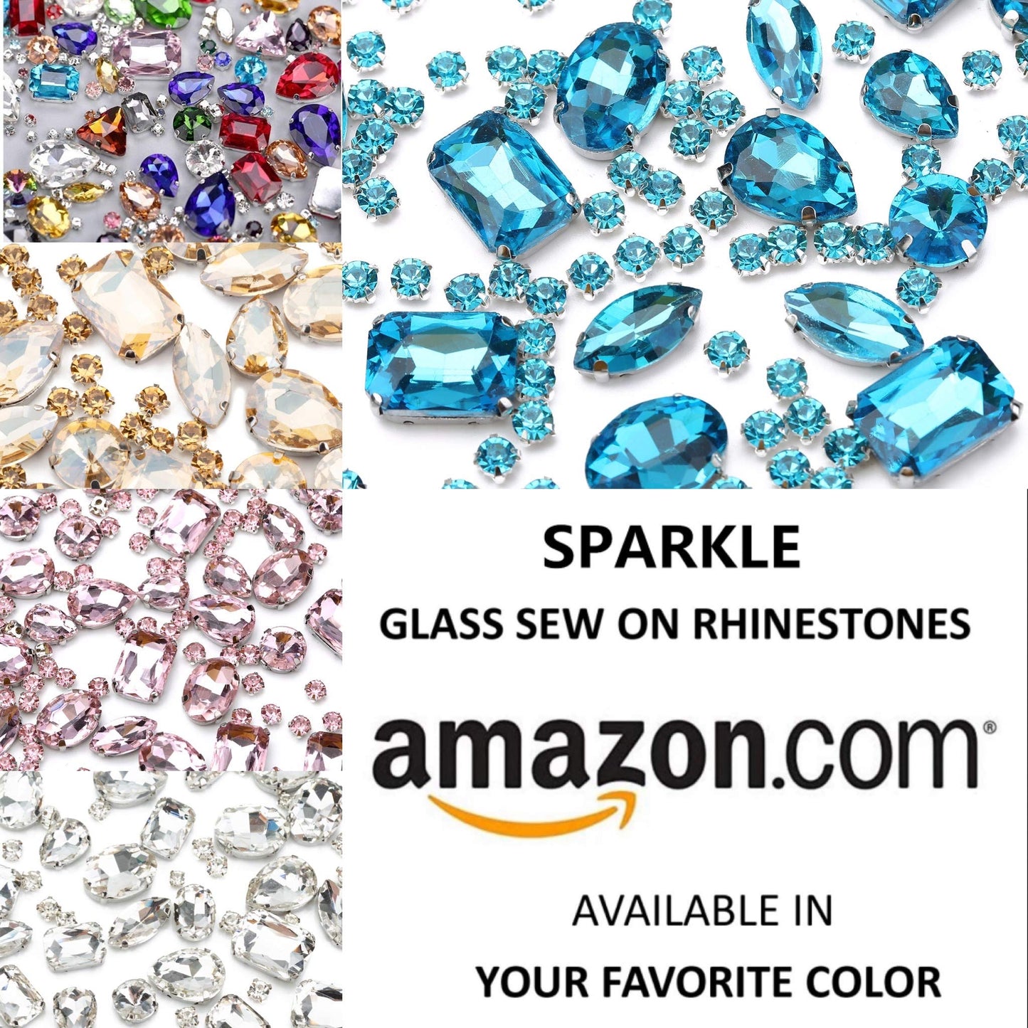 Choupee 130PCS Sew on Glass Rhinestone Blue,Sew On Rhinestone Metal Back Prong Setting Sewing Claw Rhinestone Mixed Shapes Sew On Glass Gems for Jewelry, Clothes, Costume, Shoes,Dress, Garments